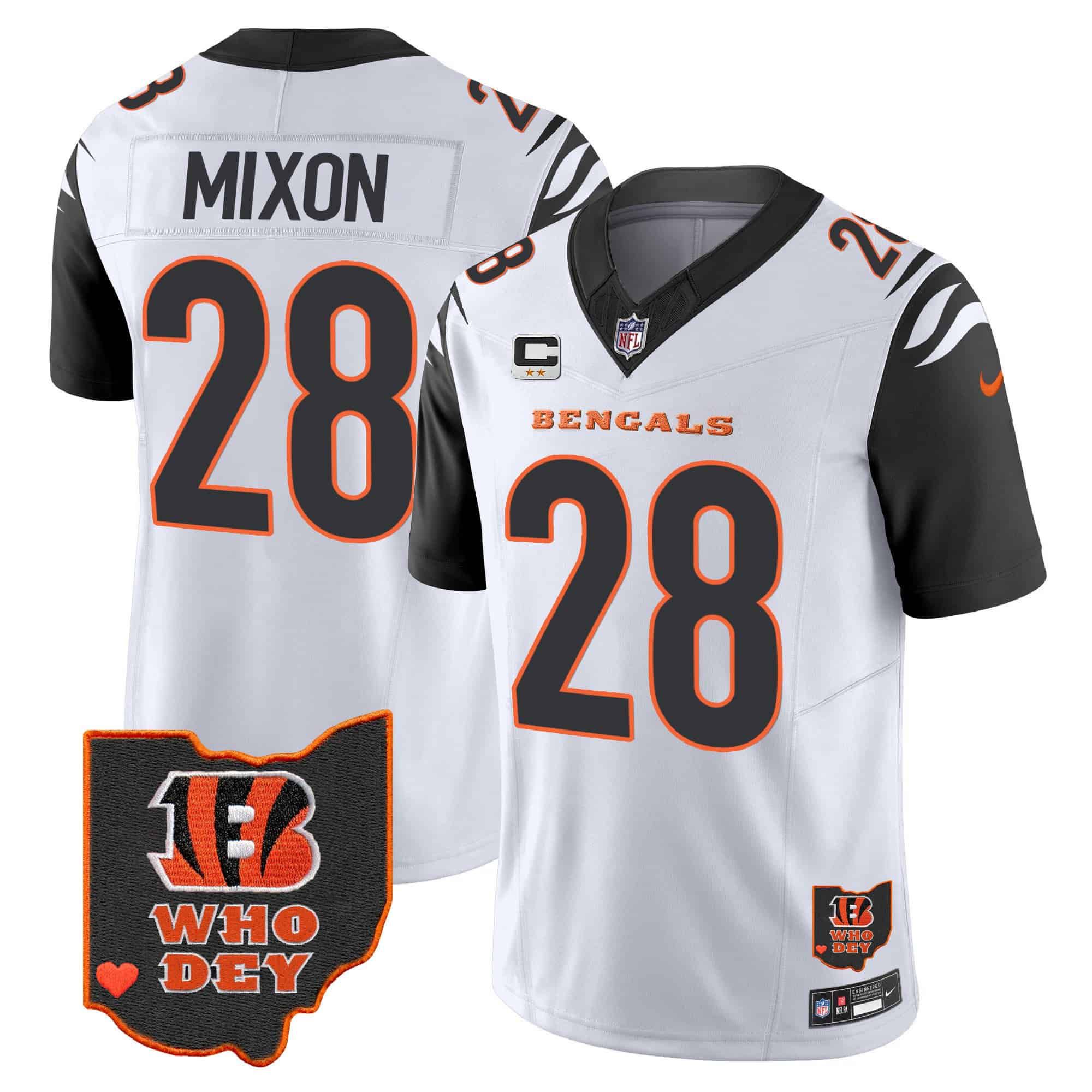Men Cincinnati Bengals #28 Mixon White 2024 Nike Patch Vapor Limited NFL Jersey style 1